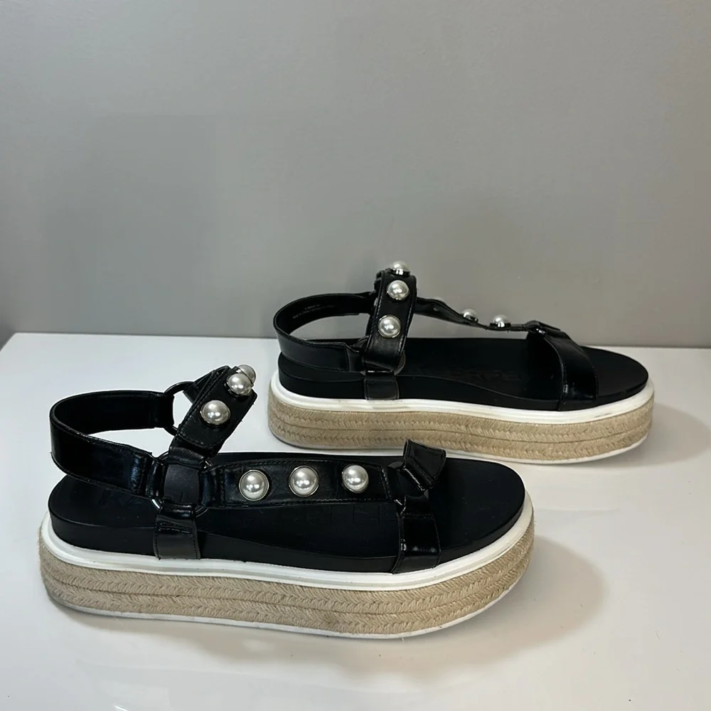 Karl‎ Lagerfeld Paris Patzi Embellished Leather Espadrille Sandals Size 9.5
